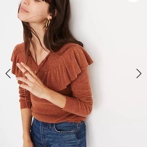 Madewell Ruffled Tie-Front Pullover Sweater